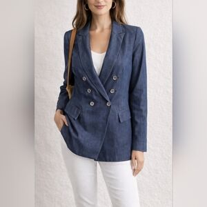 WHBM | Women's Double-Breasted Blue Blazer, Size 4P